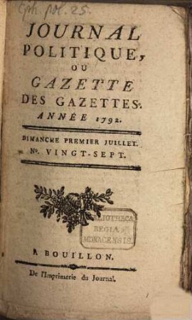 Journal politique, ou Gazette des gazettes. 1792,7/8