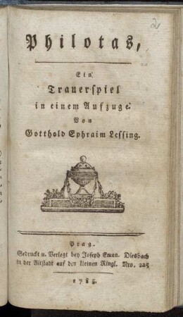 Philotas : Ein Trauerspiel in einem Aufzuge