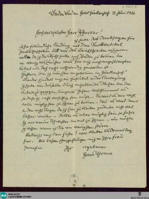 Brief von Hans Thoma an Karl Anton vom 09.06.1916 - K 3262, 5