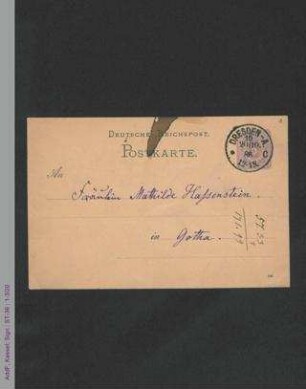 Postkarte von Malwida von Meysenbug an Mathilde Hassenstein, hs.