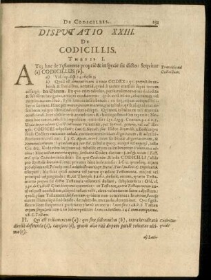 Disputatio XXIII. De Codicillis