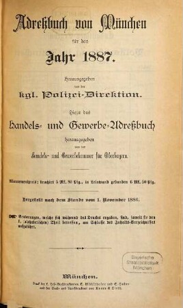 Adreßbuch für München. 1887