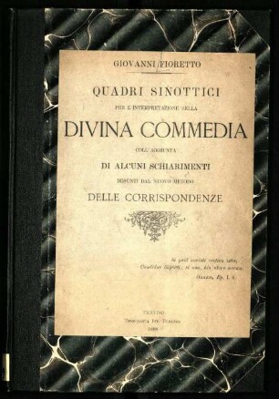 Quadri sinottici per l'interpretazione della Divina Commedia