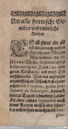 An alle heroischen Gemüter und ritterliche Hertzen.
