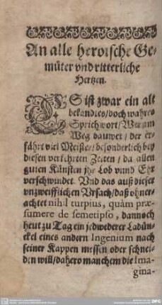 An alle heroischen Gemüter und ritterliche Hertzen.