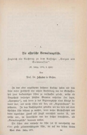 679-699 Die assyrische Verwaltungsliste : zugleich ein Nachtrag zu dem Aufsatze "Sargon und Salmanassar"