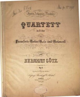 Quartett in E dur : für Pianoforte, Violine, Viola u. Violoncell ; op. 6