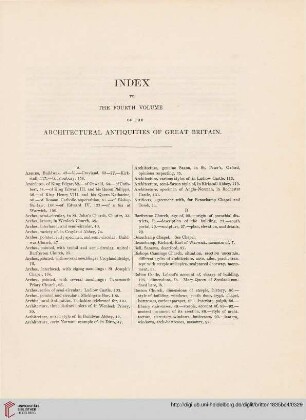 Index to the fourth volume of the architectural antiquities of Great Britain