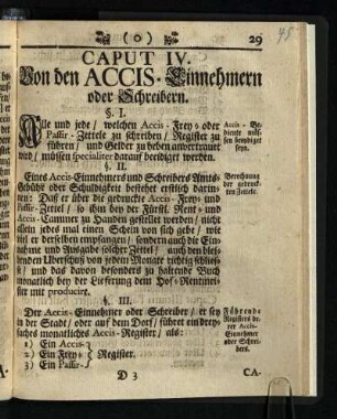 Caput IV.: Von den Accis- Einnehmern oder Schreibern