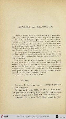 Appendice au chapitre XVI