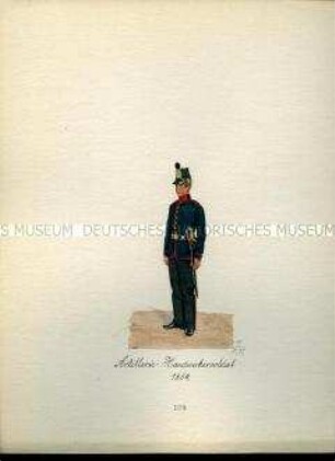 Uniformdarstellung, Handwerkersoldat der Artillerie, 1854. Aus: Sammelmappe "Sachsens Militär", Königliche Arsenalsammlung.