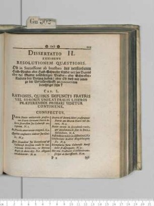 Dissertatio II. Exhibens Resolutionem Quaestionis. Ob in Successione ab Intestato des verstorbenen Halb-Bruder oder Halb-Schwester ...