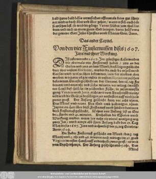 Das ander Capitel. Von den vier Finsternussen dises 1607. Jars und ihrer Wirckung.