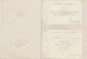 Briefumschläge, adressiert an Karoline Luise, darauf Nennung von van Mieris von Karoline Luises Hand.