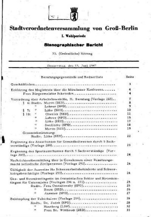 Nr. 33, 12. Juni 1947, Ordentliche Sitzung