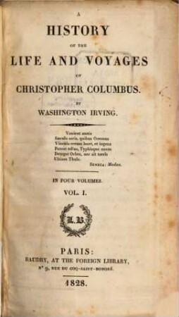 A history of the life and voyages of Christopher Columbus : in four volumes, 1
