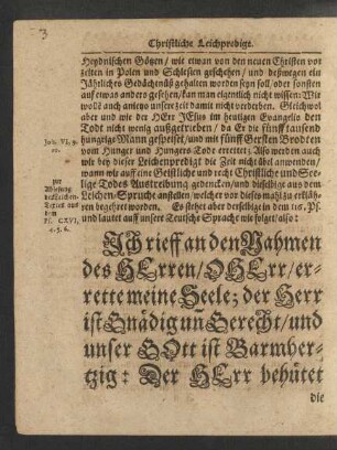 [...] Leichen-Spruch [...] 116.Psalm und lautet auff unsere Teutsche Sprache wie folget/ also: