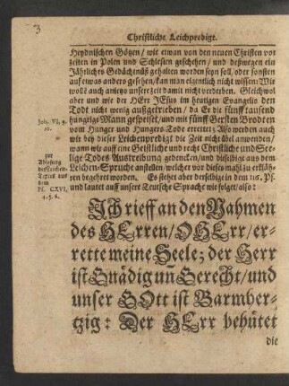 [...] Leichen-Spruch [...] 116.Psalm und lautet auff unsere Teutsche Sprache wie folget/ also: