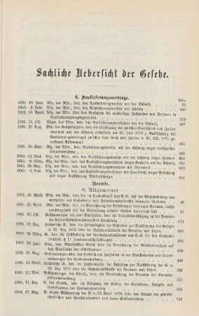 Sachliche Uebersicht der Gesetze.