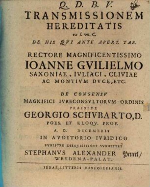 De transmissione hereditatis ex L. un. C. De his qui ante apert Tab.
