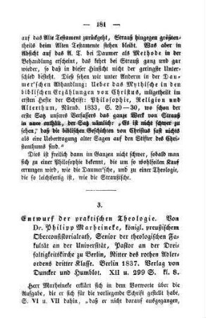 181-204 "Entwurf der praktischen Theologie" von Ph. Marheineke