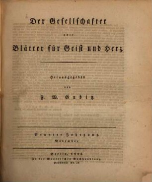 Der Gesellschafter oder Blätter für Geist und Herz : ein Volksblatt. 9, 9. 1825