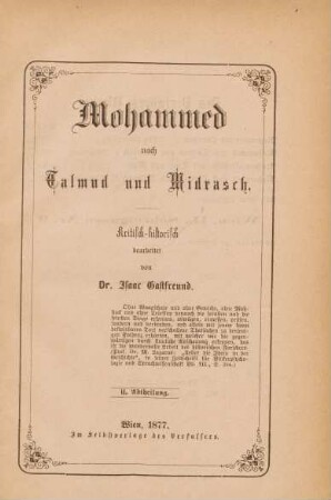 Abth. 2: Mohamed nach Talmud und Midrasch