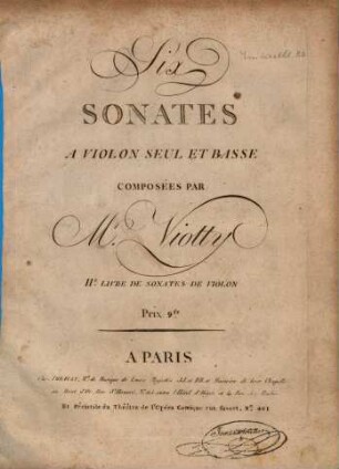 Six sonates a violon seul et basse : IIe livre de sonates de violon
