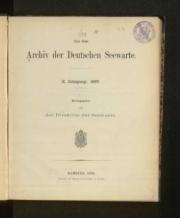 10.1887(1888): Jahresbericht über die Tätigkeit der Deutschen Seewarte