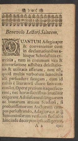 Benevolo Lectori Salutem