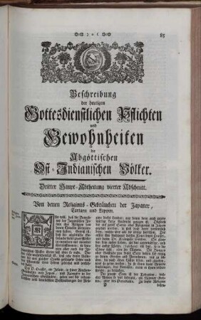 Beschreibung der heutigen Gottesdienstlichen Pflichten und Gewohnheiten der Abgöttischen Ost-Indianischen Völker. Dritter Haupt-Abtheilung vierter Abschnitt