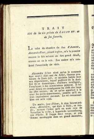 Trait tiré de la vie de Louis XV. et de ses favoris. / Eine Scene aus dem Privatleben Ludwig des XV. und seiner Günstlinge. - Trait de piété filiale. / Beispiel kindlicher Liebe.