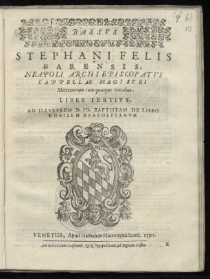 Stephano Felis: Mottettorum cum quinque vocibus. Liber tertius. Bassus