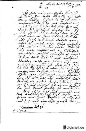 12: Brief von Friedrich Nicolai an Johann Wilhelm Ludwig Gleim