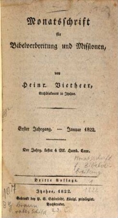 Monatsschrift für Bibelverbreitung und Missionen. 1, 1. 1822