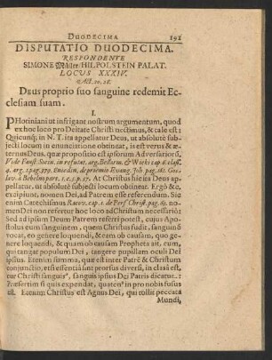 Disputatio Duodecima. Respondente Simone Müller/ ...