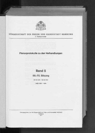 Wahlper. 8.1974/78, Bd. 5: Plenarprotokoll // Bürgerschaft der Freien und Hansestadt Hamburg