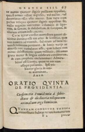 Oratio Quinta De Providentia.