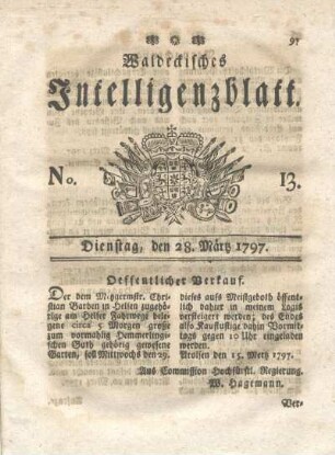 No. 13, Dienstag, den 28. März 1797