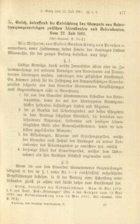 5. Gesetz, betreffend die Entrichtung des Stempels von Uebertragungsverträgen zwischen Ascendenten und Descendenten