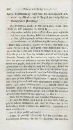 106-110 Kurze Beantwortung einer von der theologischen Facultät zu Münster am 3. August 1831 aufgestellten theologischen Preisfrage