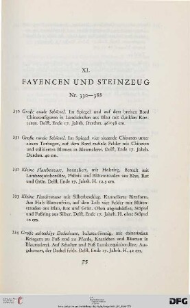 XI: Fayencen und Steinzeug (Nr. 330-388)
