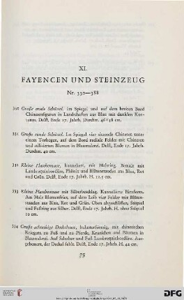 XI: Fayencen und Steinzeug (Nr. 330-388)