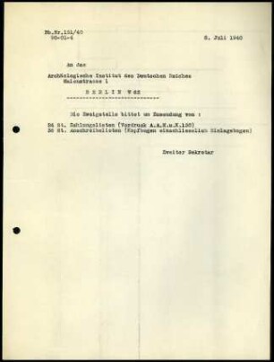 Brief (Abschrift); DAI Athen an AIDR (Bürobedarf)