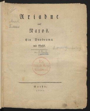 Ariadne auf Naxos : Ein Duodrama mit Musick