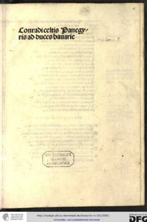 Conradi Celtis Panegyris ad duces bavarie.