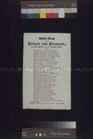 Handzettel: Volks-Gruß an den Prinzen von Preußen. Gedicht; Berlin, 1848