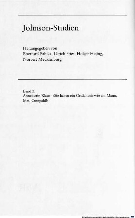 "Sie haben ein Gedächtnis wie ein Mann, Mrs. Cresspahl!" : weibliche Hauptfiguren im Werk Uwe Johnsons
