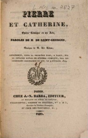 Pierre et Catherine : opéra-comique en un acte