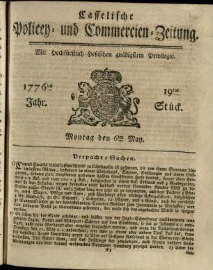 19tes Stueck, Montag den 6ten May 1776